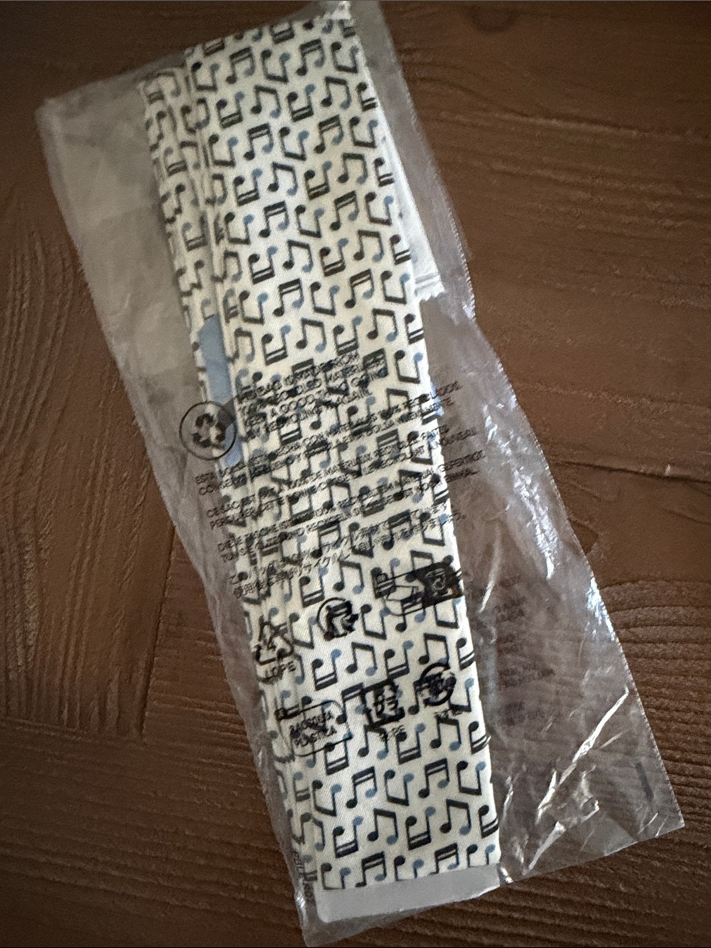 Lands' End White Scarf with Black, white, blue Music Note Pattern